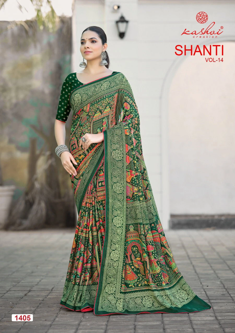 Kashvi Shanti Vol 14 Bright Moss Foil Printed Saree Collection