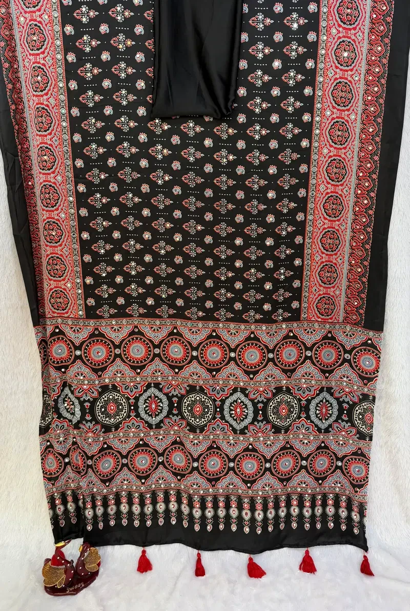 Kc 2134 Japan Satin Ajrakh Printed Saree