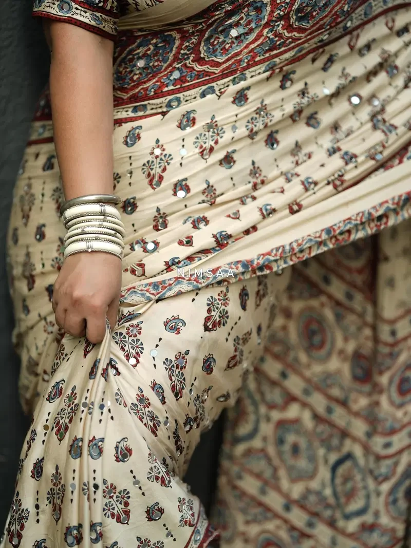 Kc 2134 Japan Satin Ajrakh Printed Saree