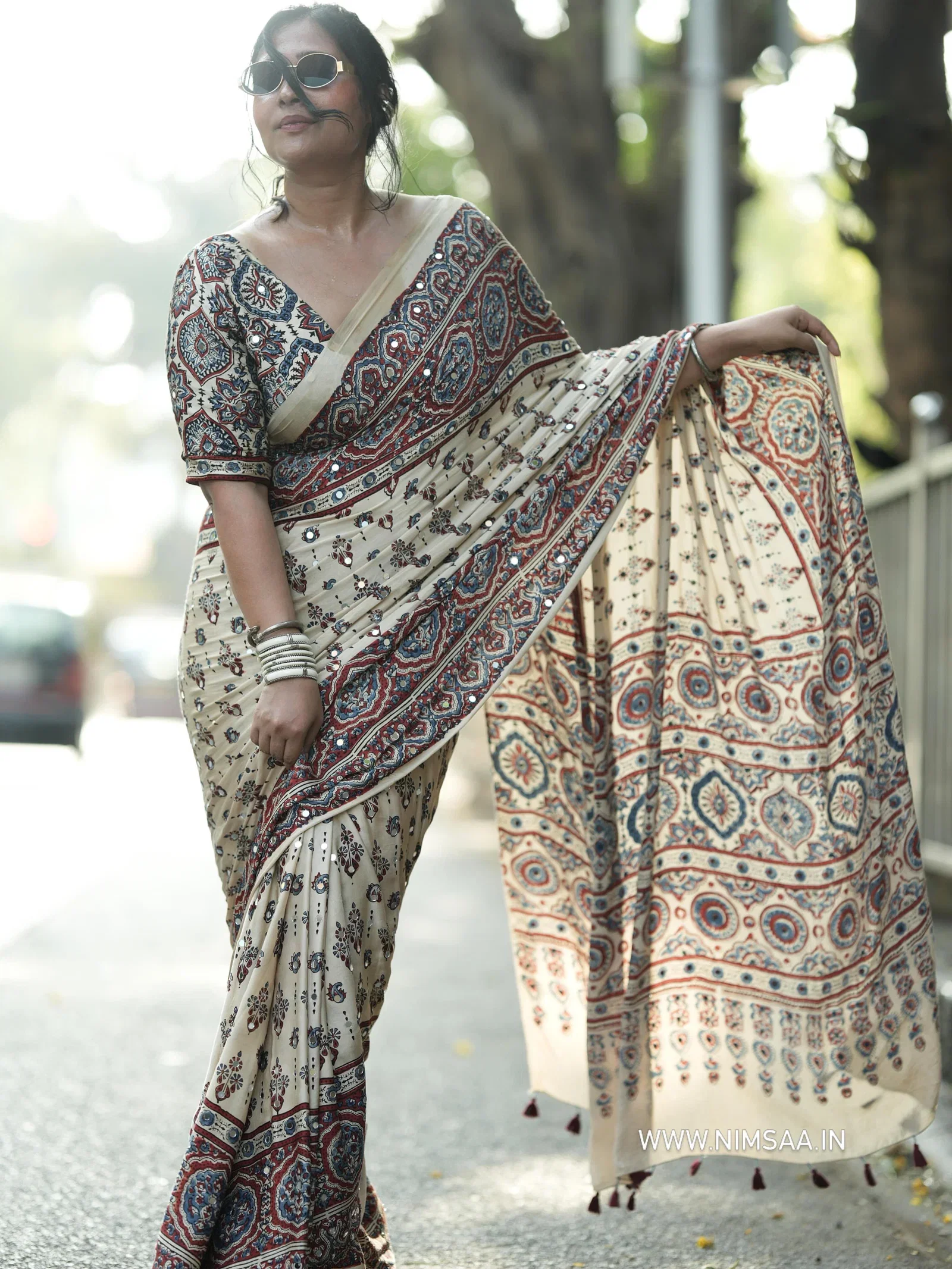 Kc 2134 Japan Satin Ajrakh Printed Saree