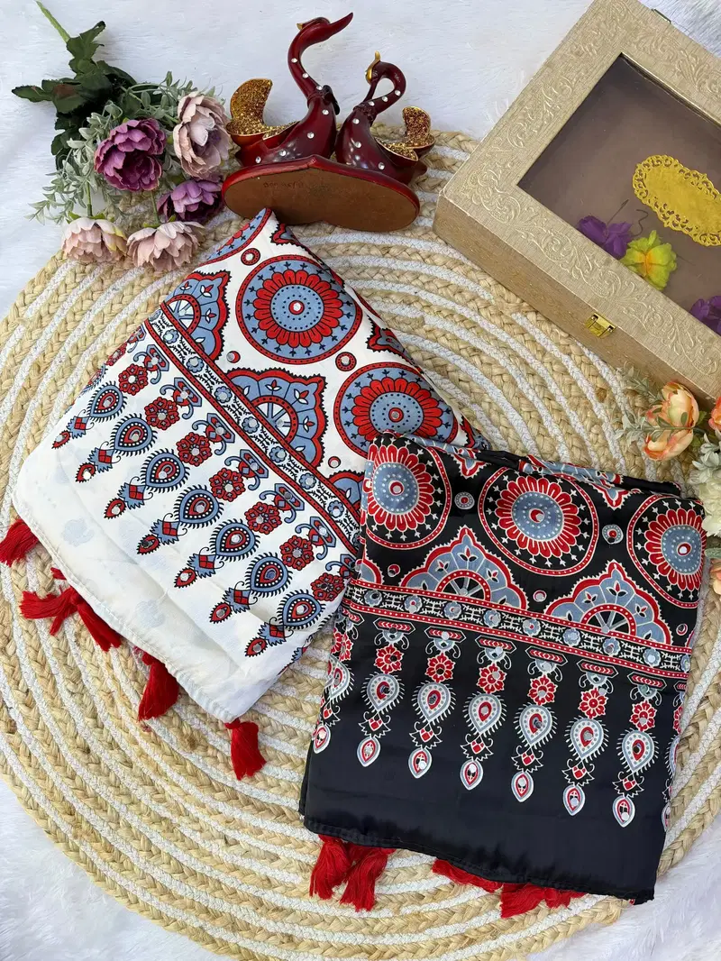 Kc 2134 Japan Satin Ajrakh Printed Saree