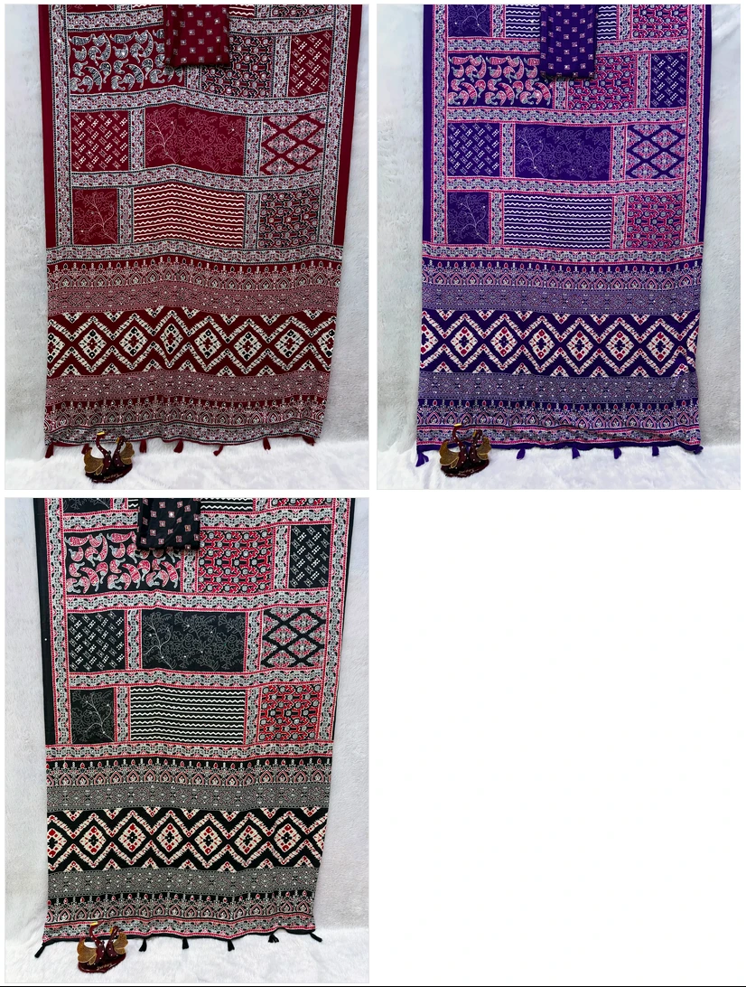 Kc 2136 Soft Satin Crepe Ajrakh Printed Premium Saree Collection