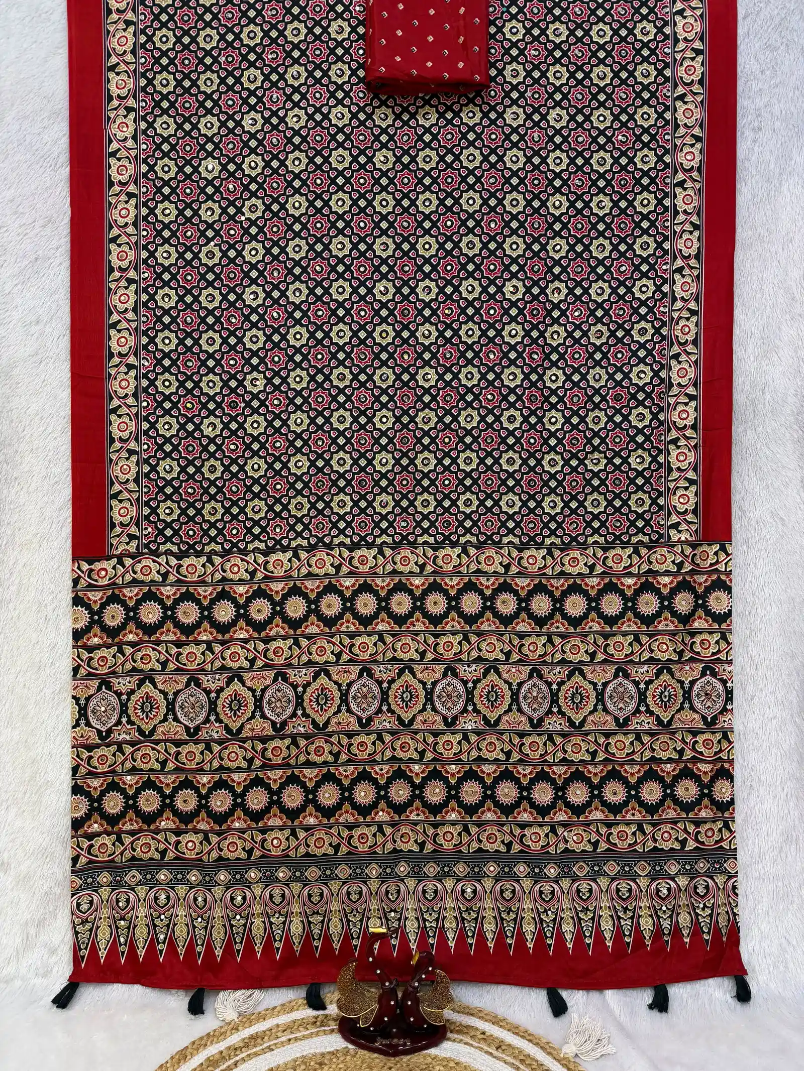 Kc 2140 Soft Satin Crepe Ajrakh Printed Saree Collection