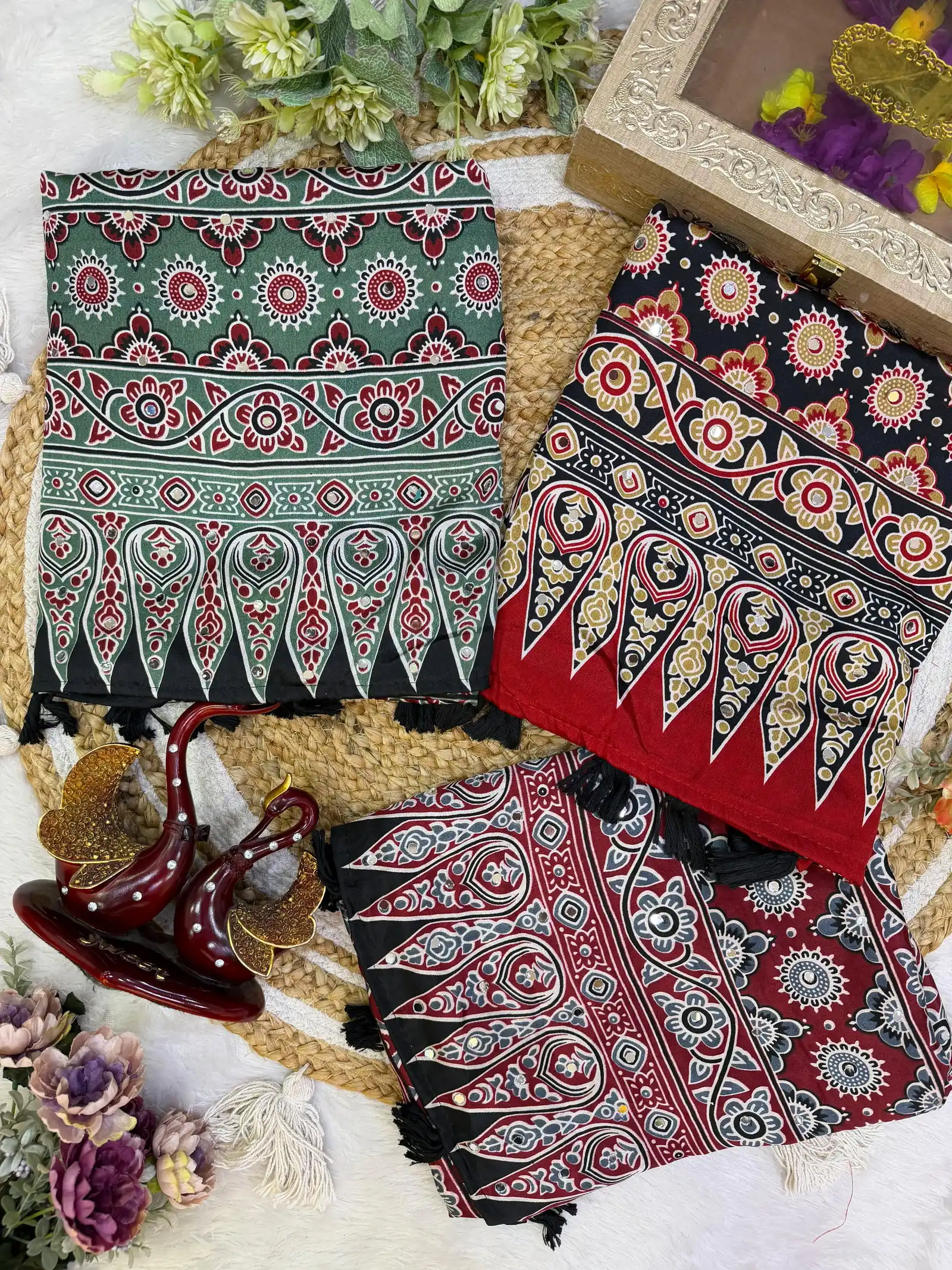 Kc 2140 Soft Satin Crepe Ajrakh Printed Saree Collection