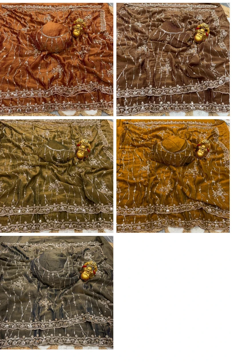 Kc 942 Nc Moss Silk Handworked Saree Collection