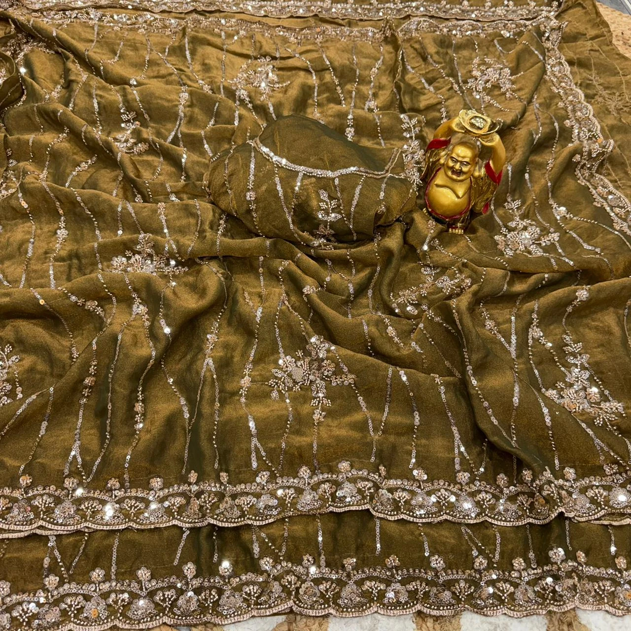 Kc 942 Nc Moss Silk Handworked Saree Collection
