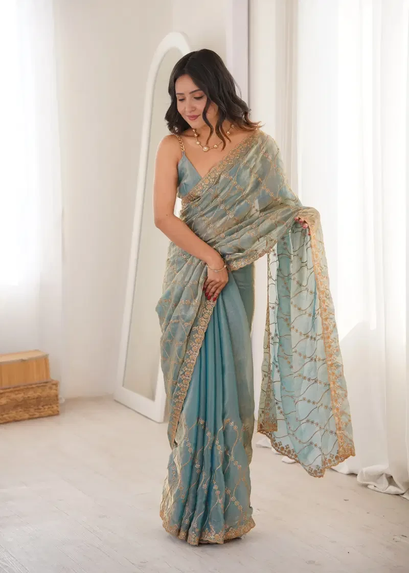 Kc 945 Fandy Satin Seuqence Embroidered Saree Collection