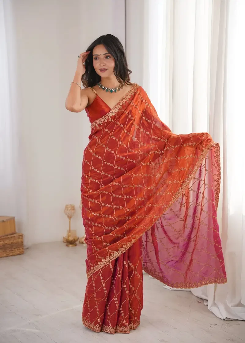 Kc 945 Fandy Satin Seuqence Embroidered Saree Collection
