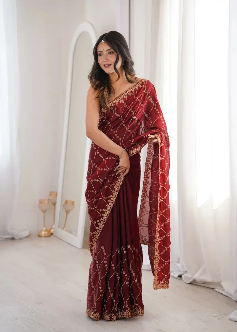 Kc 945 Fandy Satin Seuqence Embroidered Saree Collection