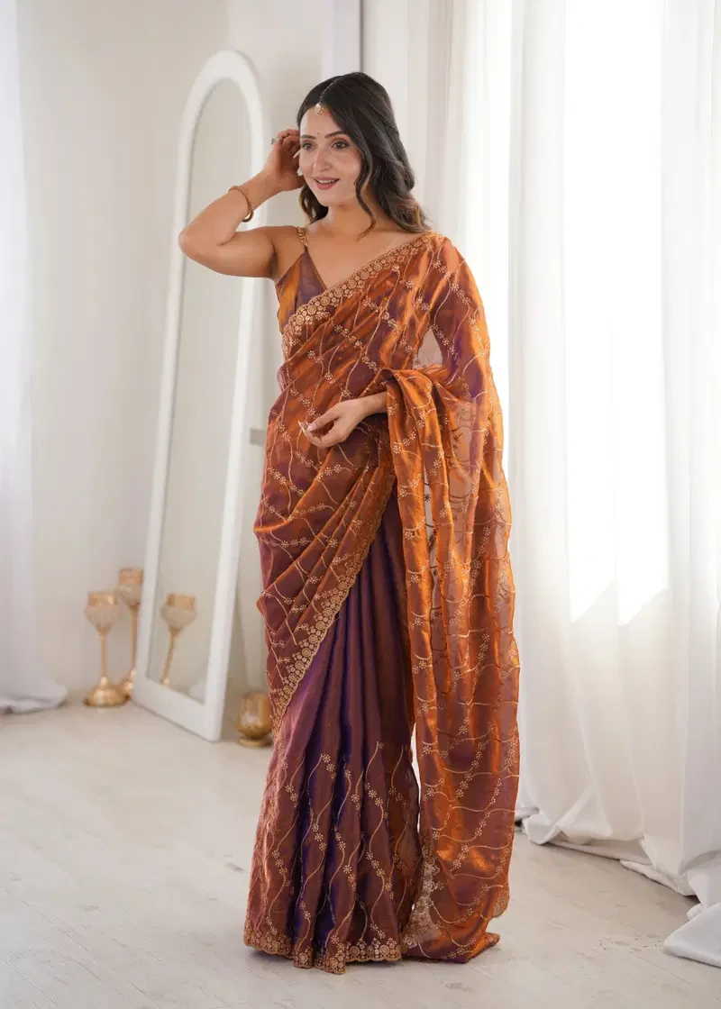 Kc 945 Fandy Satin Seuqence Embroidered Saree Collection
