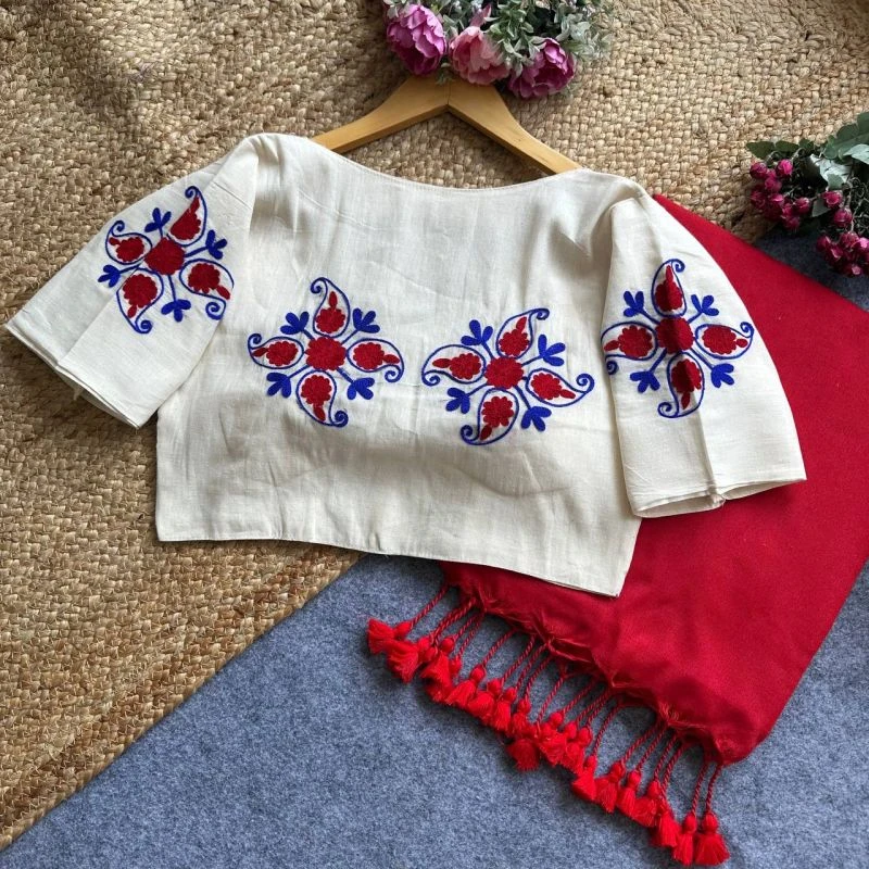 Khadi Hk 42 Khadi Cotton Saree with Embroidered Cotton Blouse