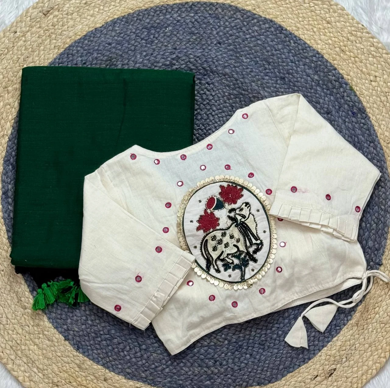 Khadi White Love Cotton Saree with Embroidered Blouse Collection