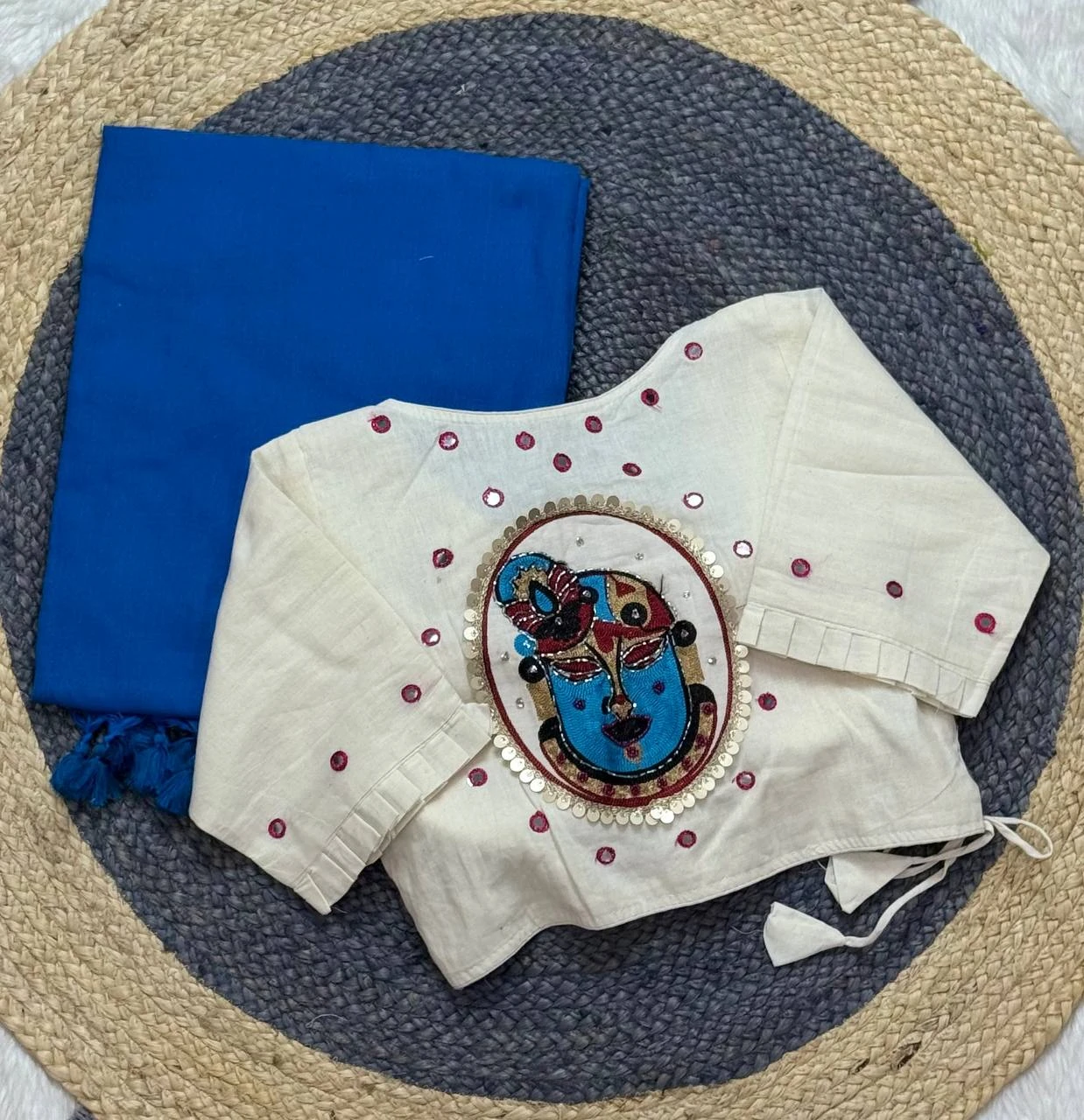 Khadi White Love Cotton Saree with Embroidered Blouse Collection