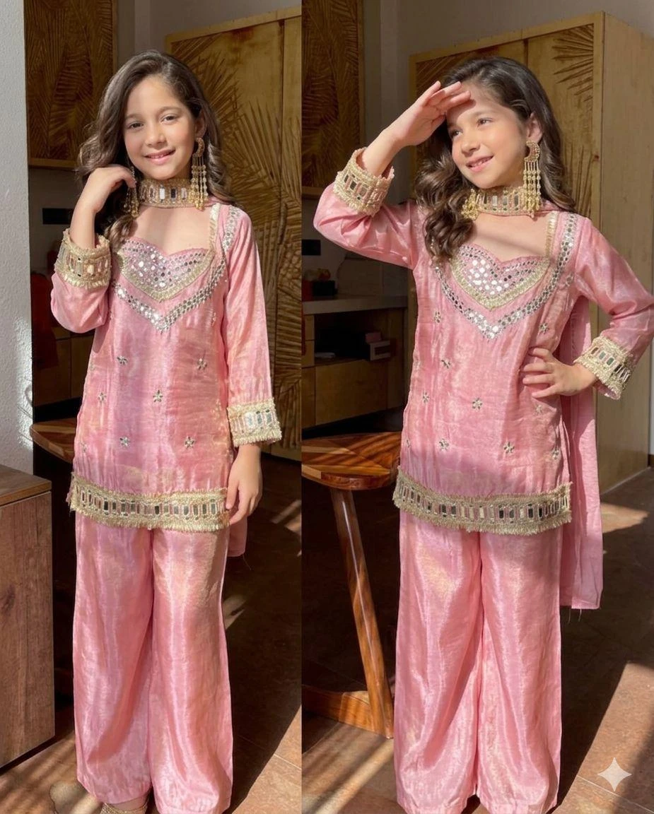 Kids Girls Ethnic Top Palazzo & Dupatta Set