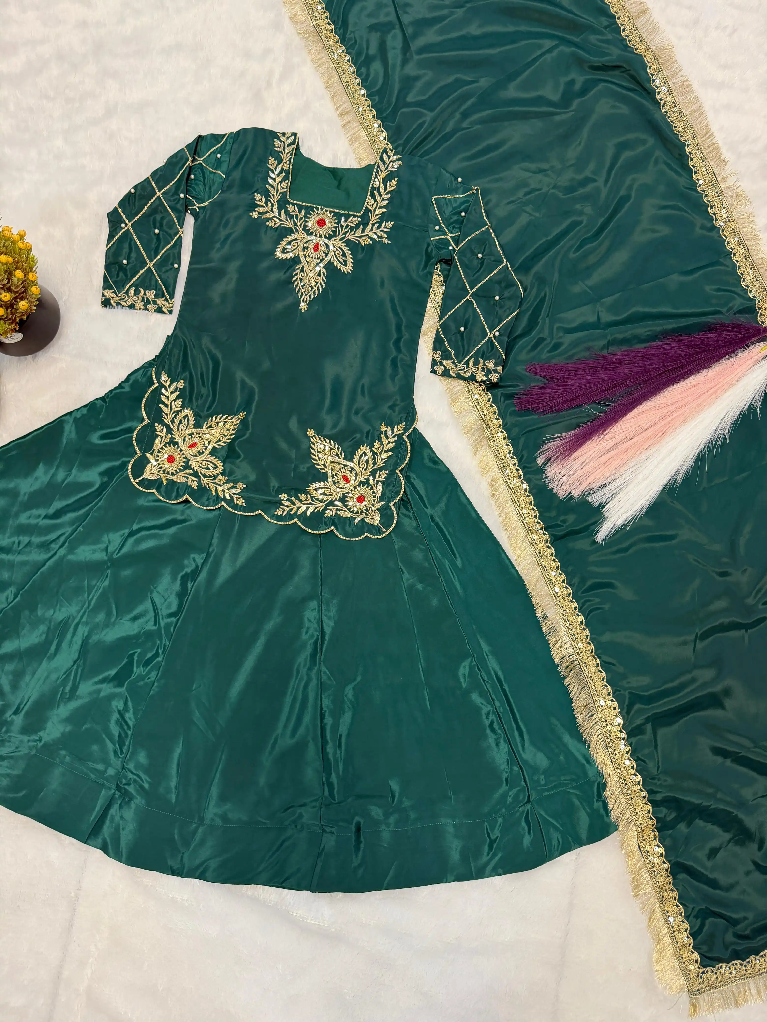 Kids Mom-Daughter Combo Natural Crep Silk Lehenga Set Code 529