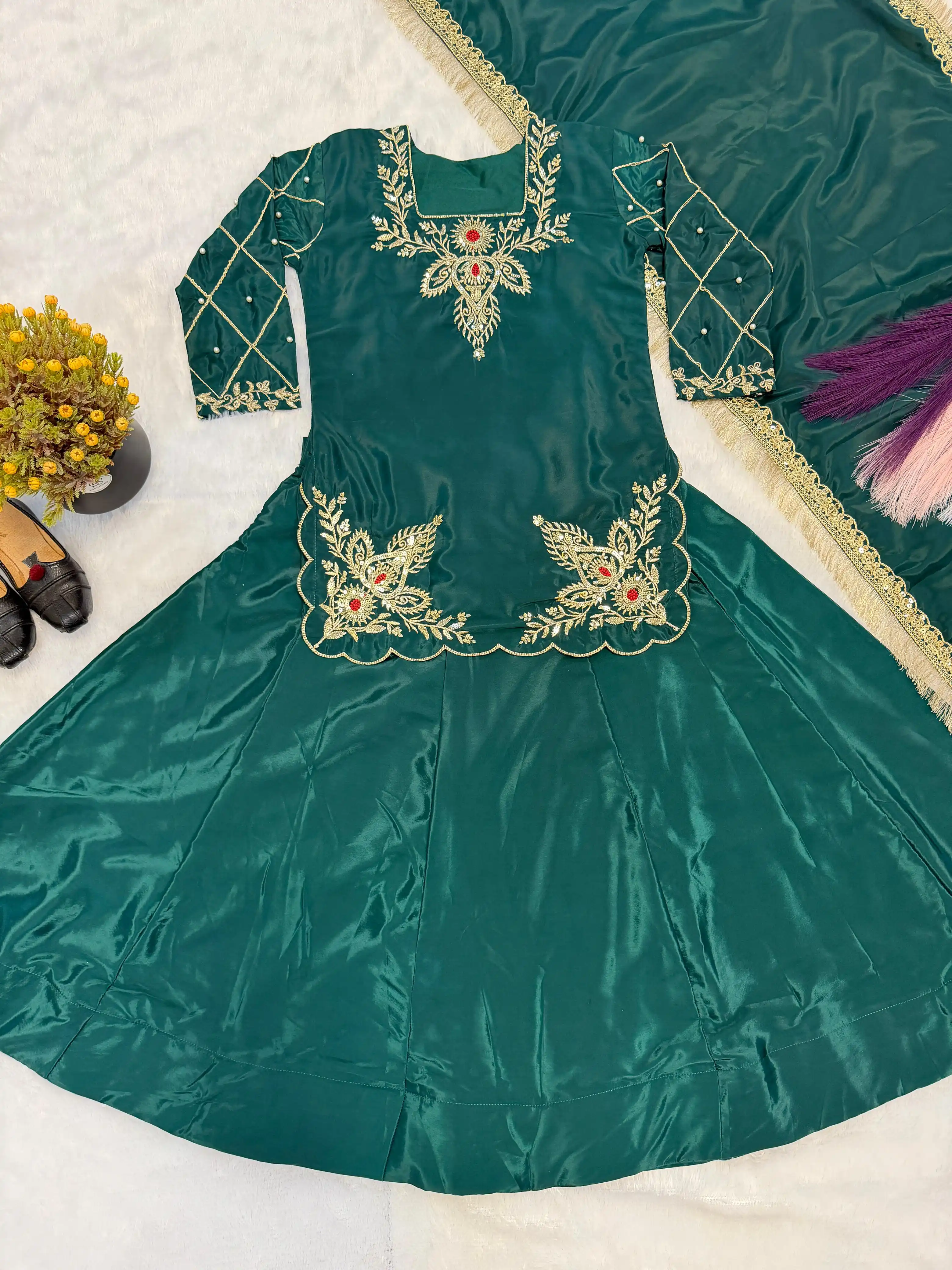 Kids Mom-Daughter Combo Natural Crep Silk Lehenga Set Code 529