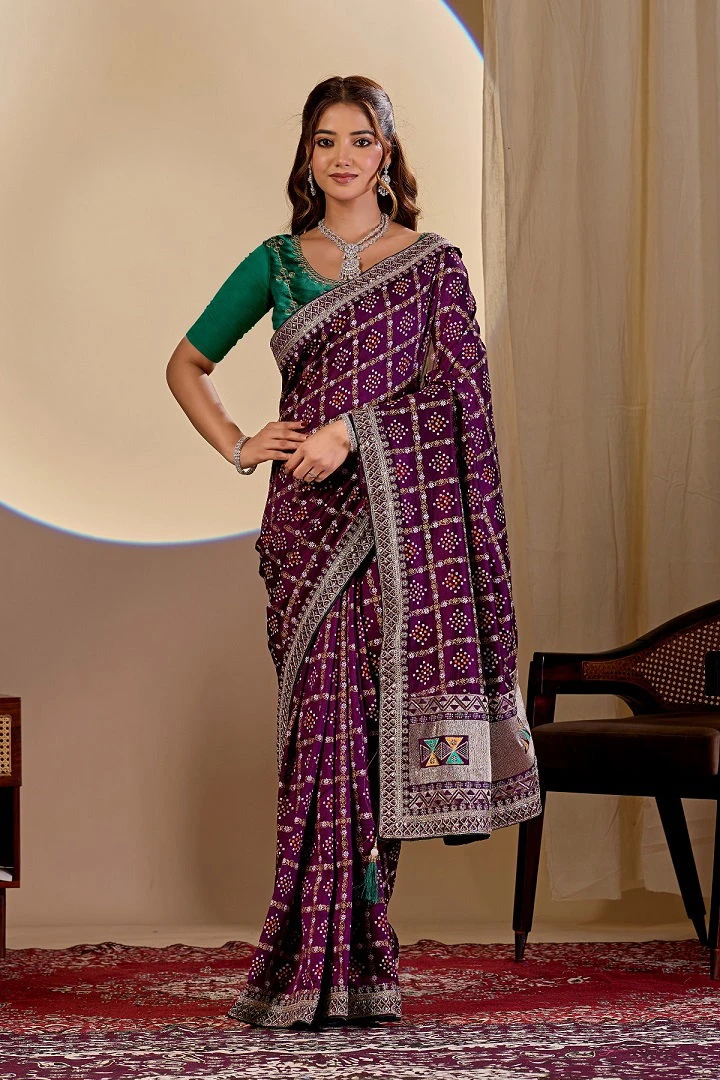 Maahi 228 Vichitra Silk Embroidery Sequance Worked Saree Collection