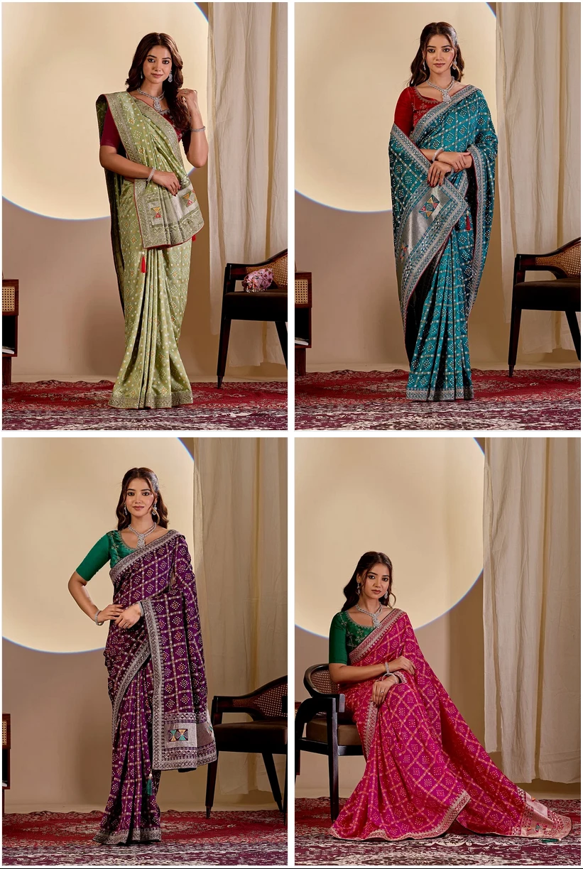 Maahi 228 Vichitra Silk Embroidery Sequance Worked Saree Collection