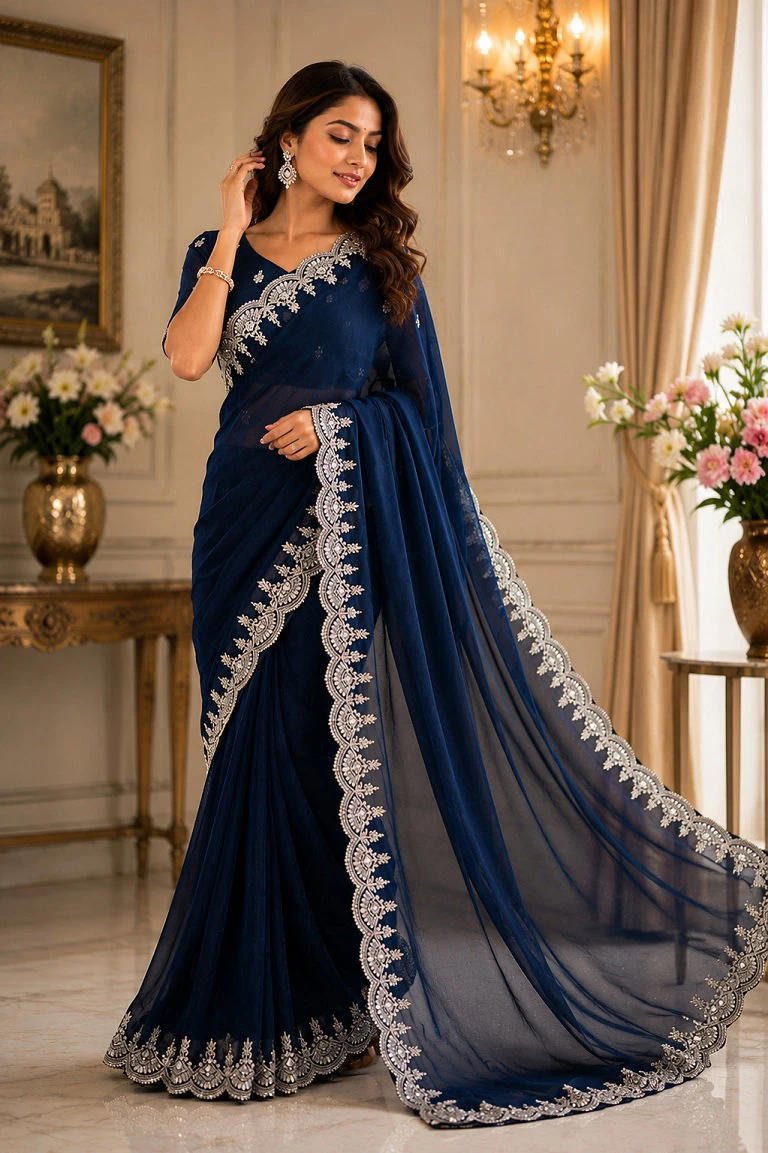 Meera 342 Shimmer Chiffon Embroidered Party Wear Saree Collection
