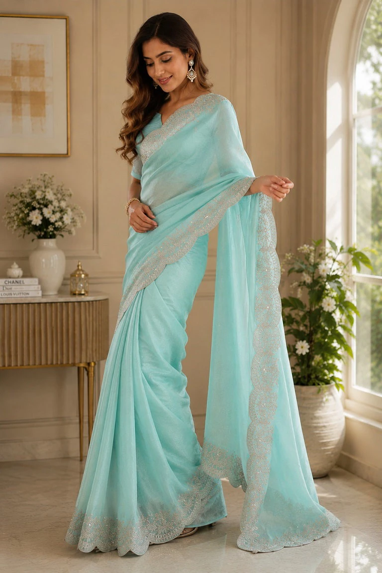Meera 342 Shimmer Chiffon Embroidered Party Wear Saree Collection
