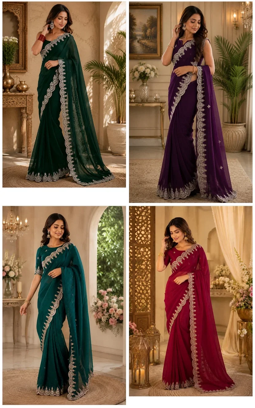 Meera 343 Shimmer Chiffon Party Wear Saree Collection