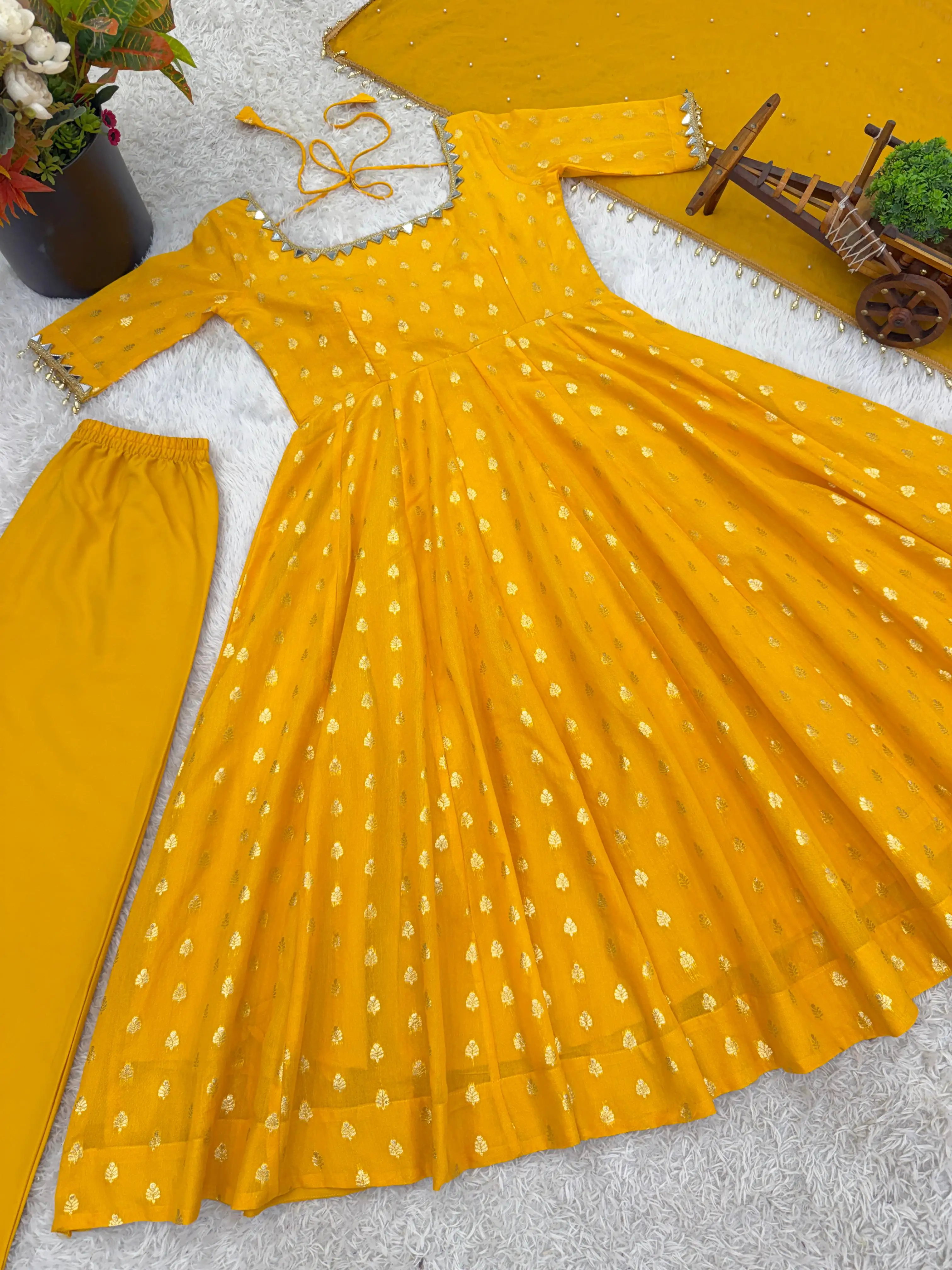 One Level Up Chanderi Jacquard Butti Gown Set