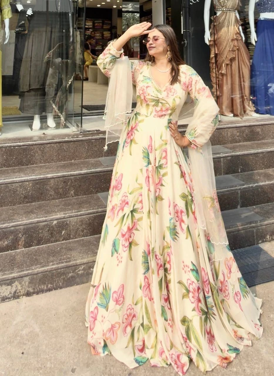One Level Up Digital Print Fancy Gown Set