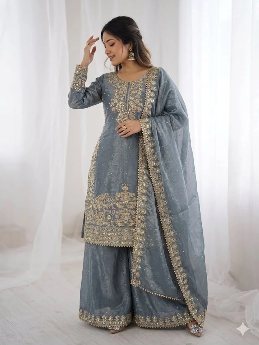One Level Up GMY Silk Embroidered Suit Set