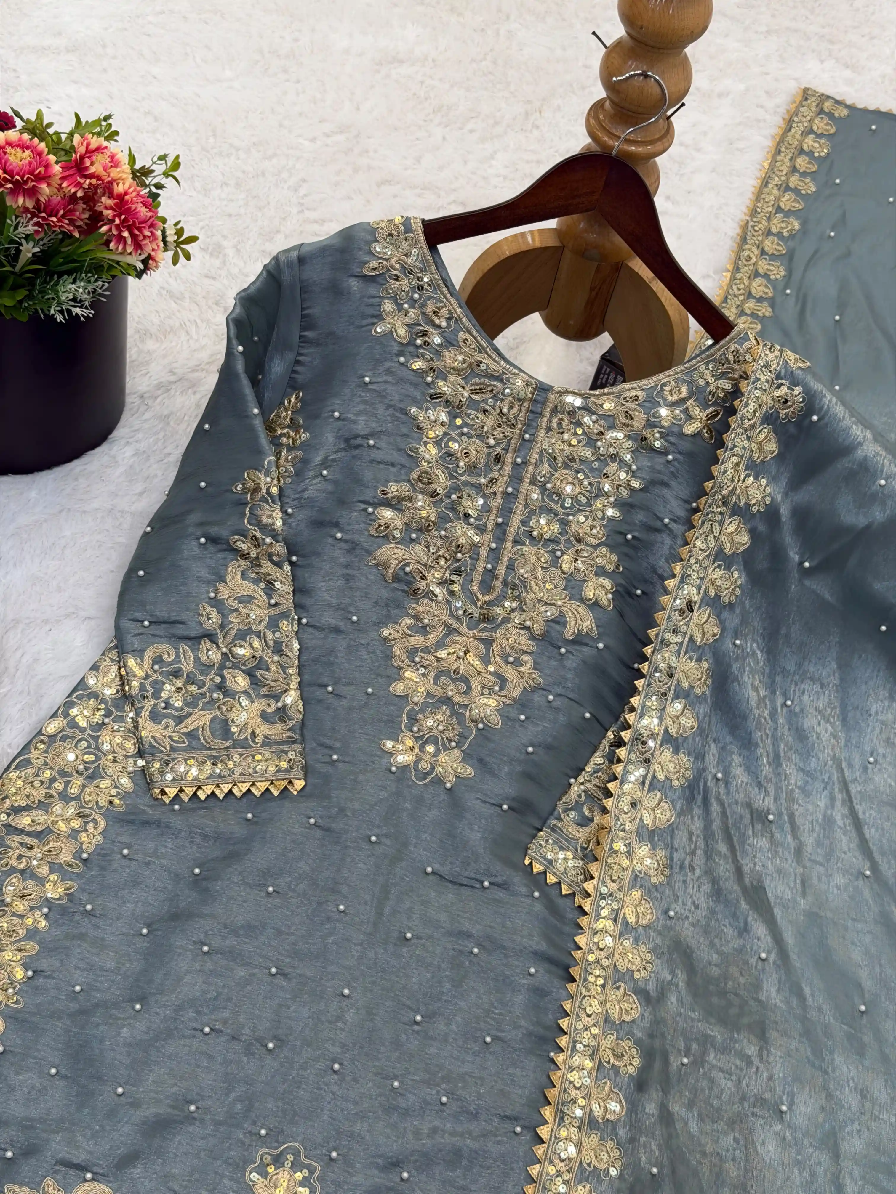 One Level Up GMY Silk Embroidered Suit Set