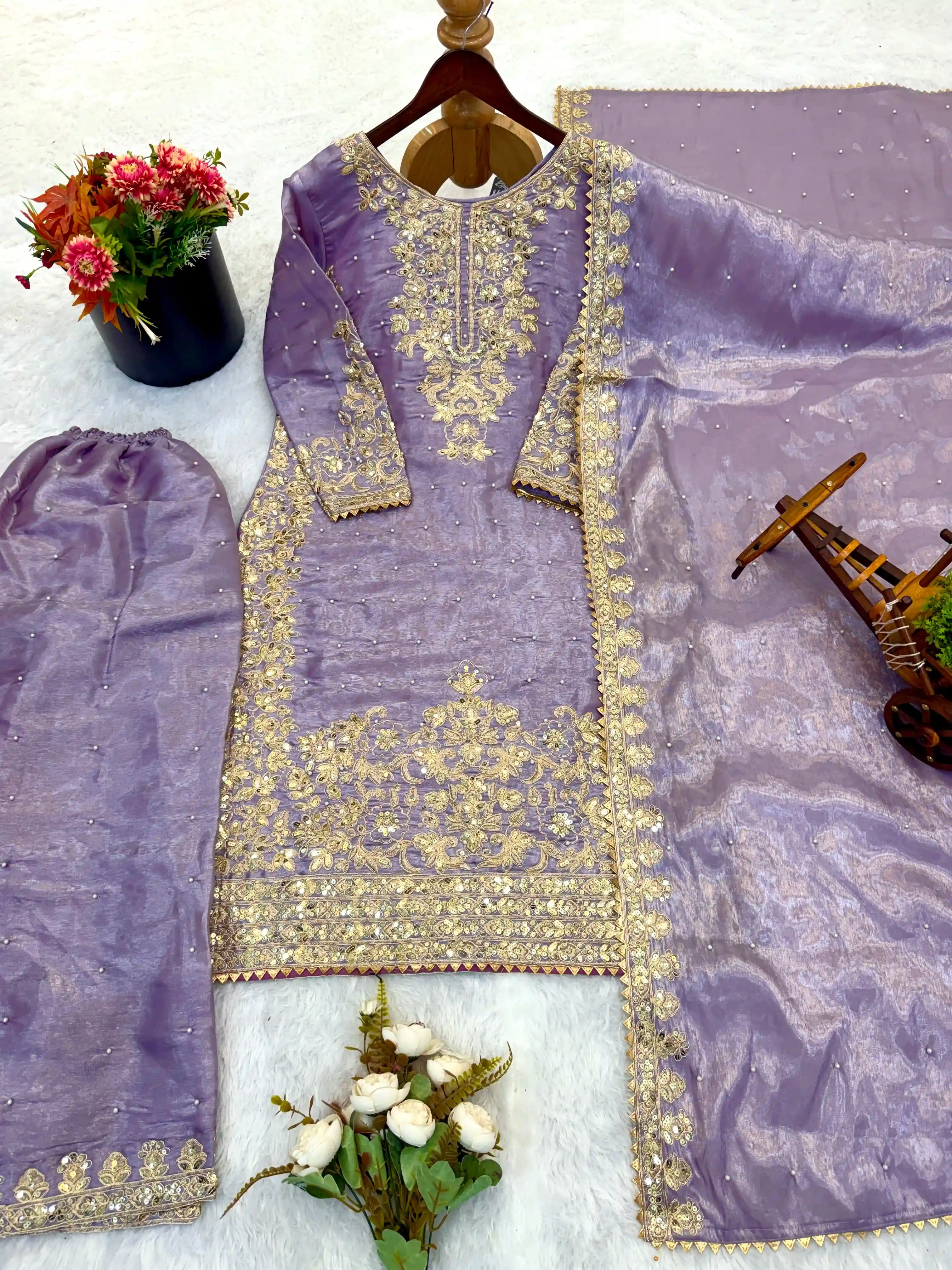 One Level Up GMY Silk Embroidered Suit Set