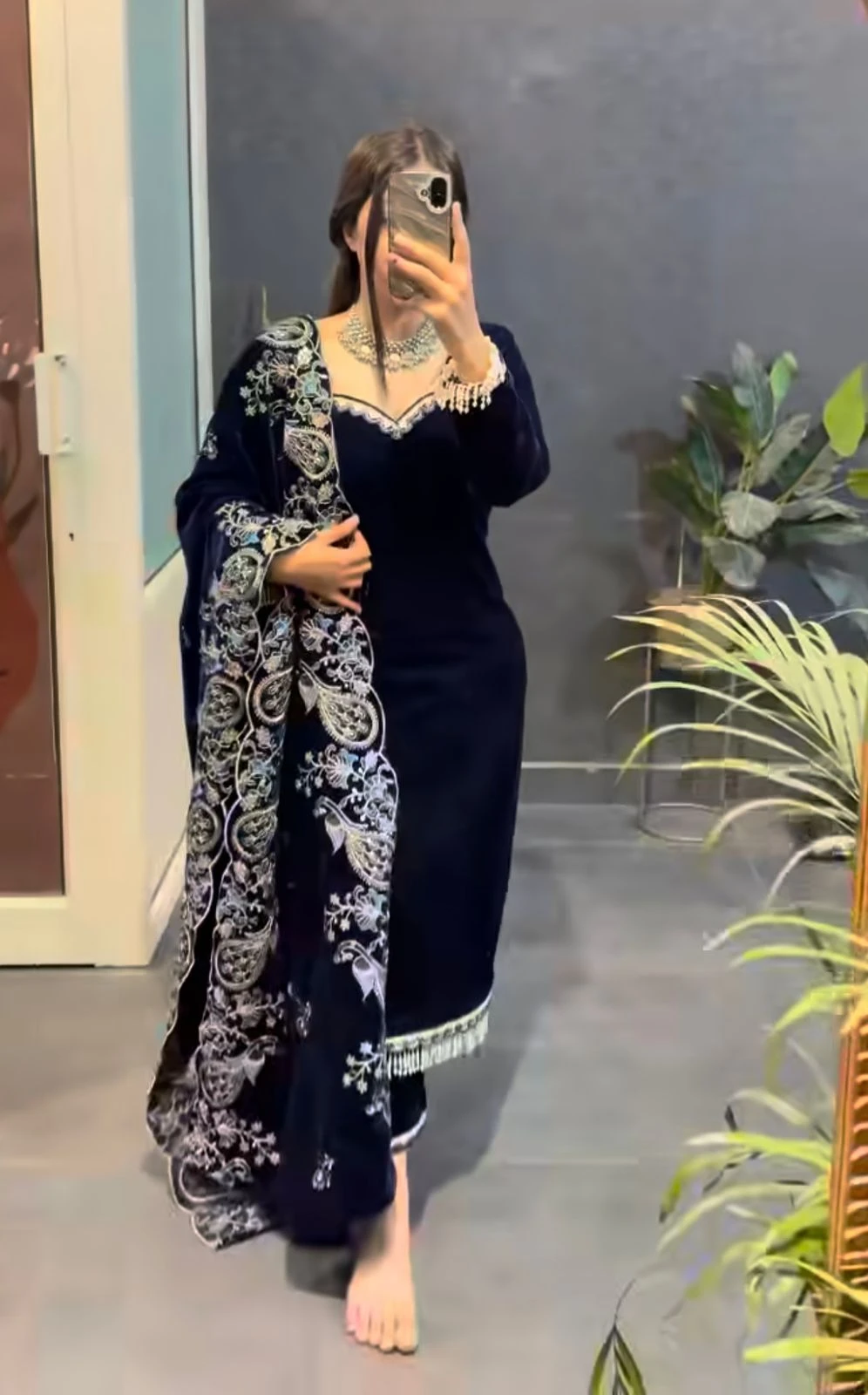 One Level Up Party Wear Viscose Velvet Designer Suit