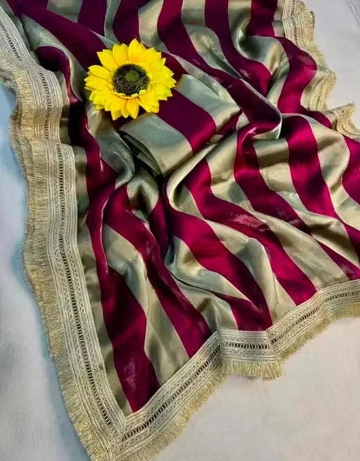 Plaine Stripe Fendy Satin Silk Saree Collection