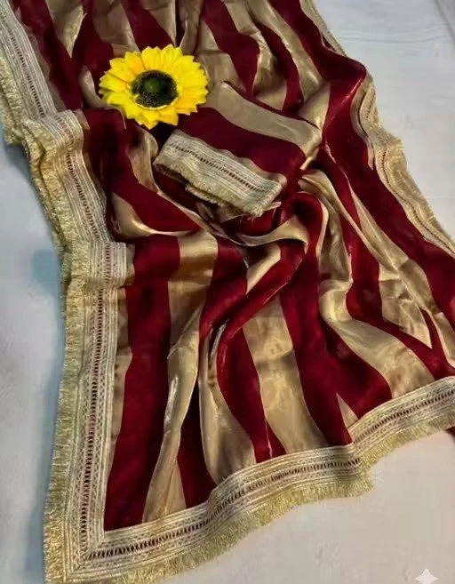 Plaine Stripe Fendy Satin Silk Saree Collection