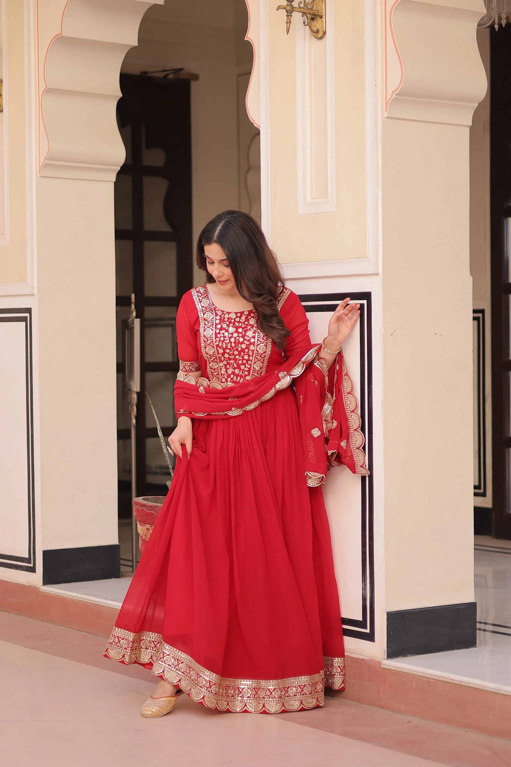 Premium Designer Faux Blooming Embroidered Gown Set