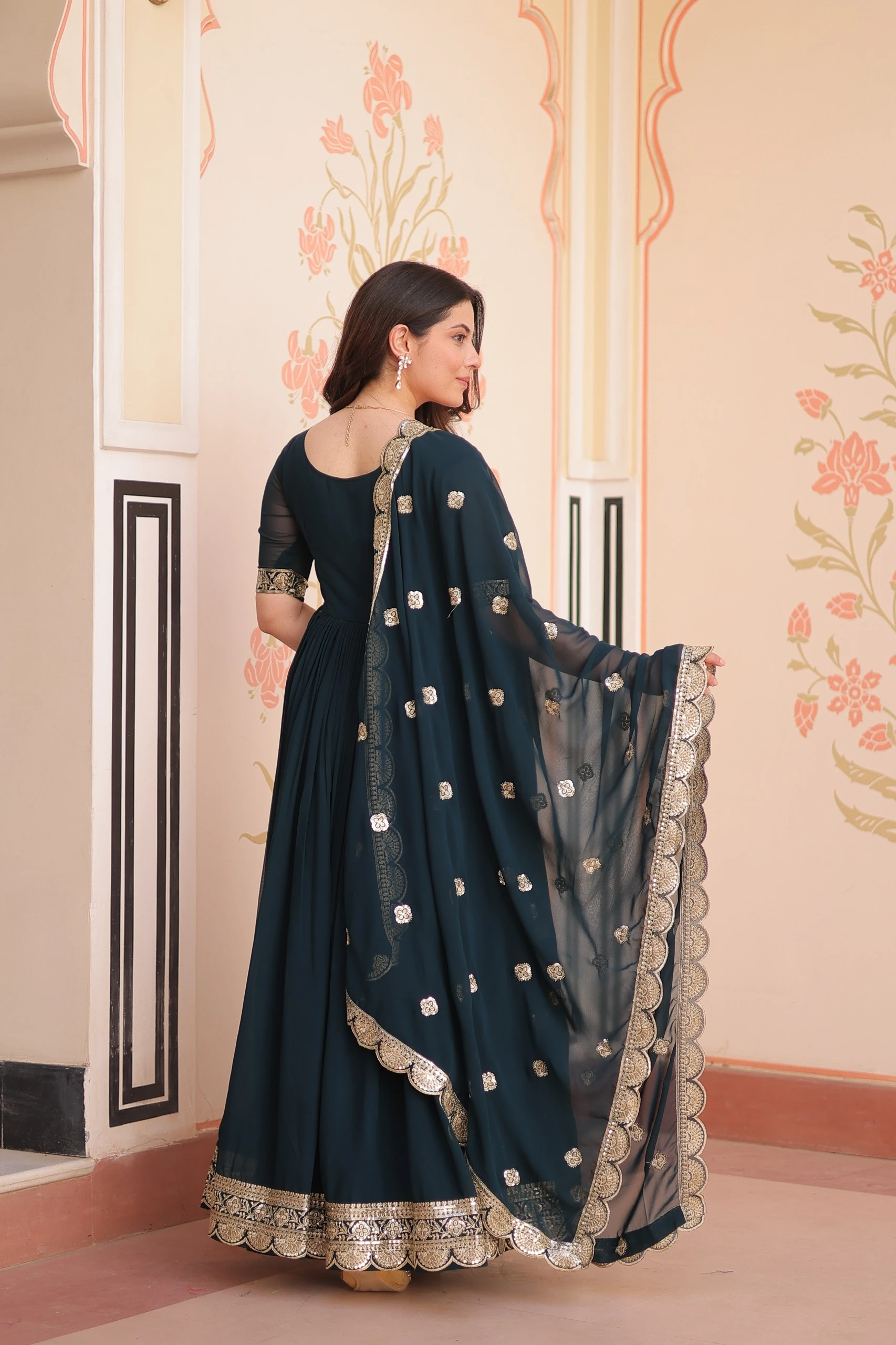 Premium Designer Faux Blooming Embroidered Gown Set