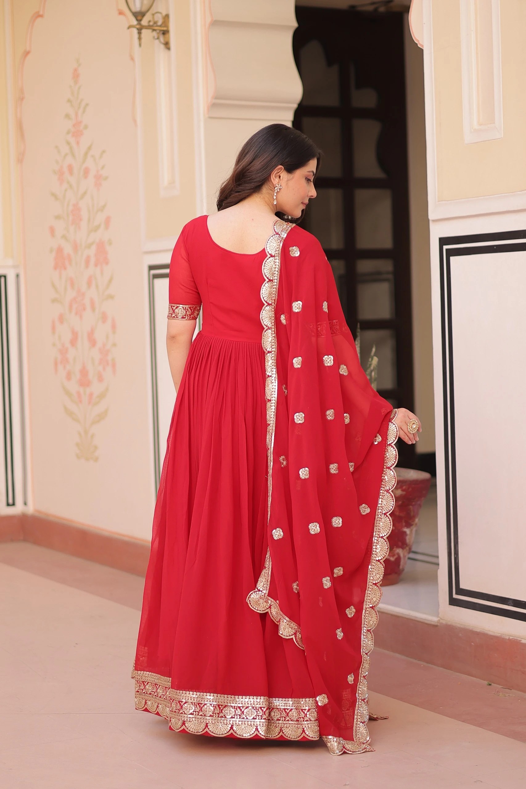 Premium Designer Faux Blooming Embroidered Gown Set