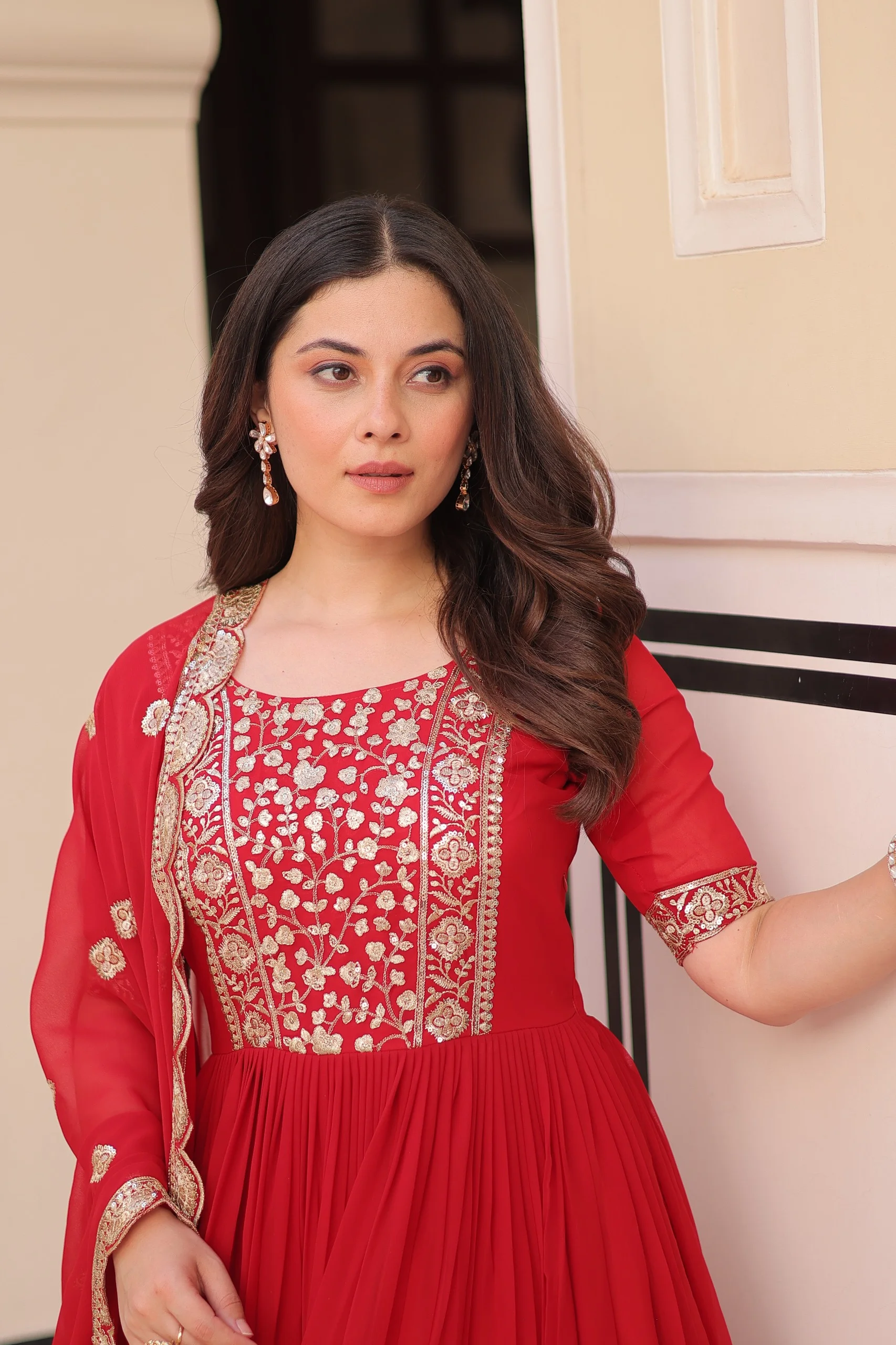 Premium Designer Faux Blooming Embroidered Gown Set
