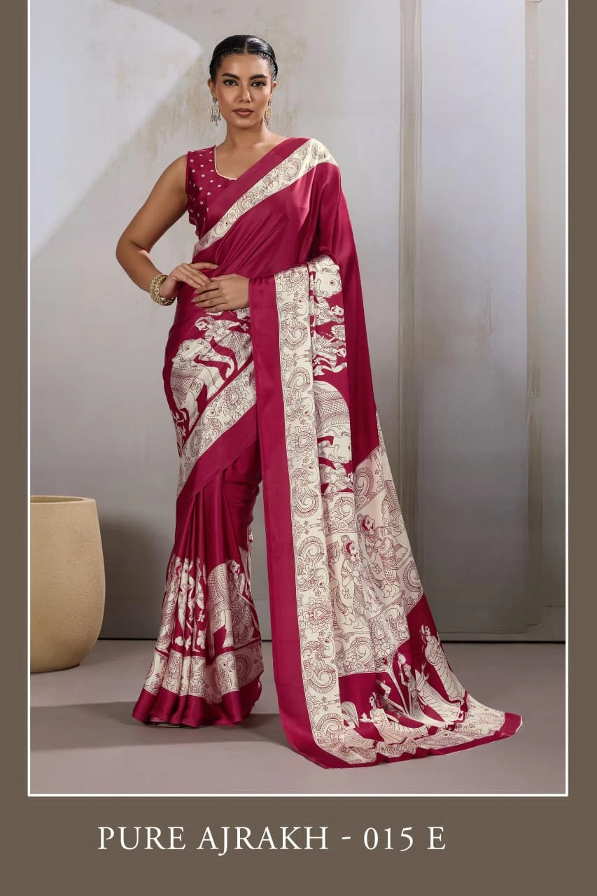 Pure Ajrakh 015 Modal Satin Ajrakh Printed Saree Collection