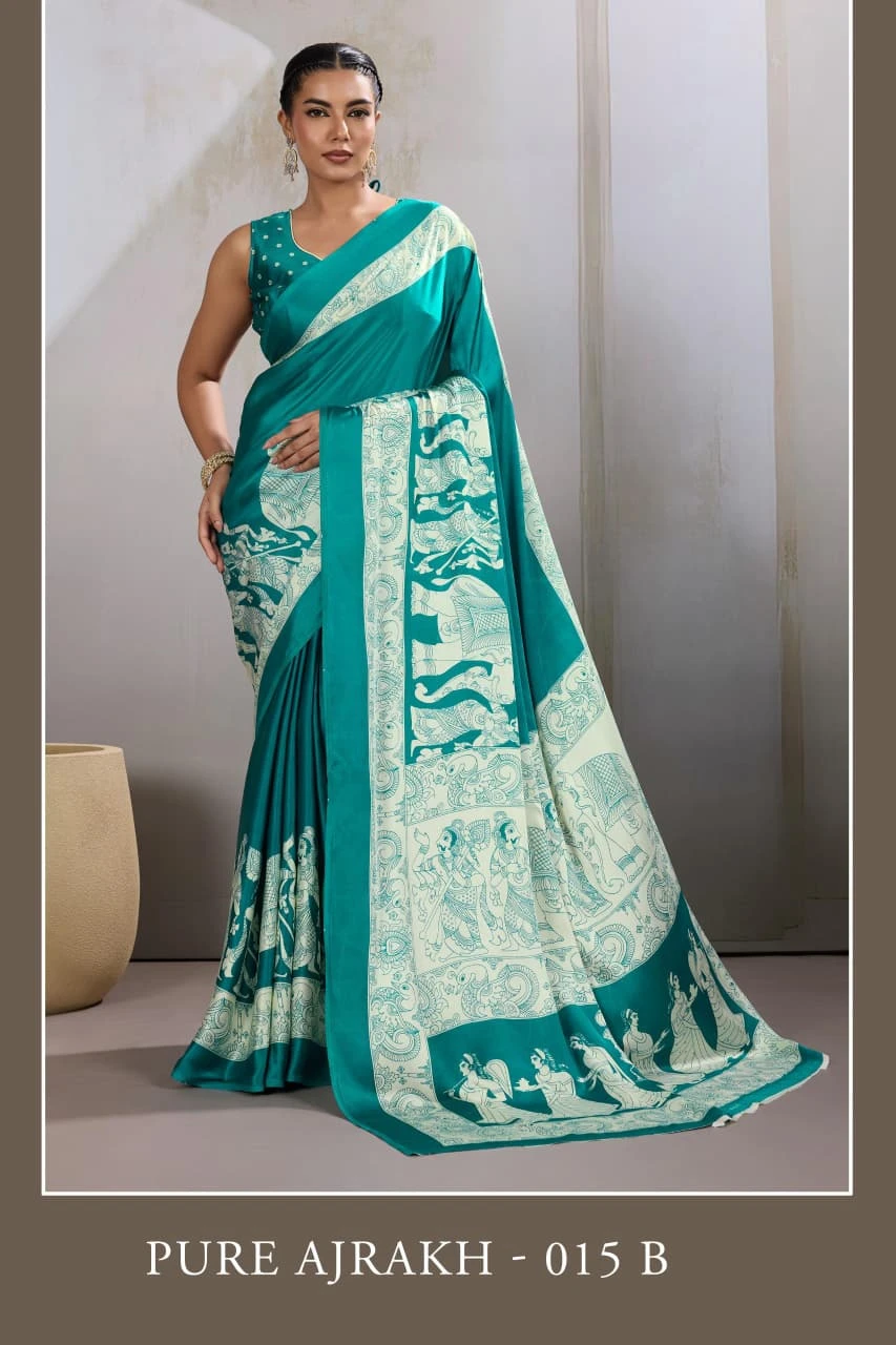 Pure Ajrakh 015 Modal Satin Ajrakh Printed Saree Collection