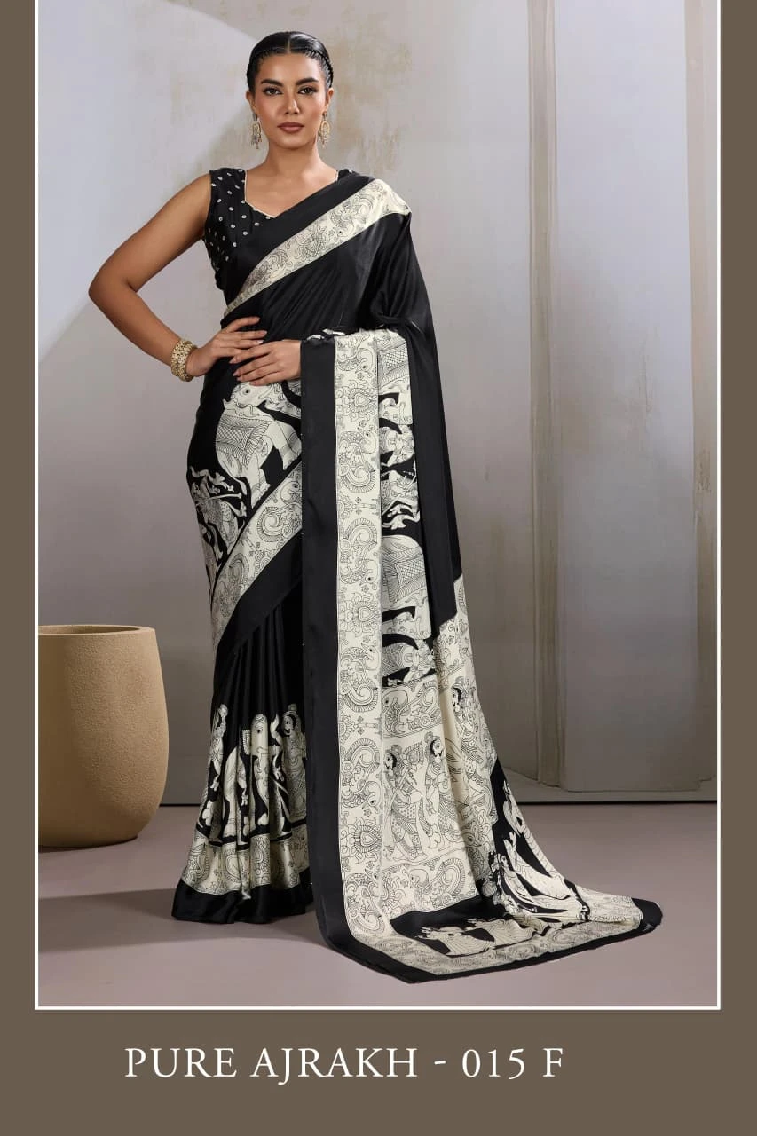 Pure Ajrakh 015 Modal Satin Ajrakh Printed Saree Collection