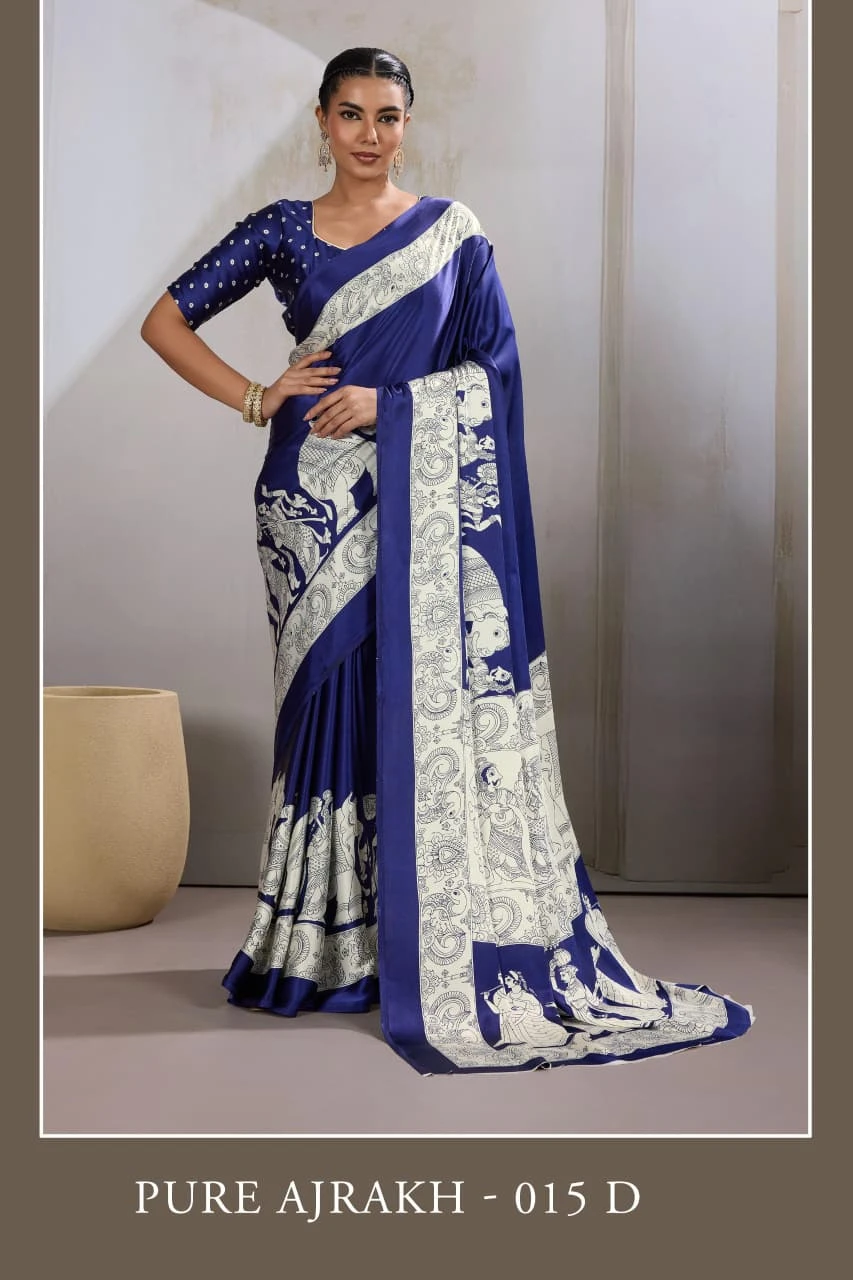 Pure Ajrakh 015 Modal Satin Ajrakh Printed Saree Collection