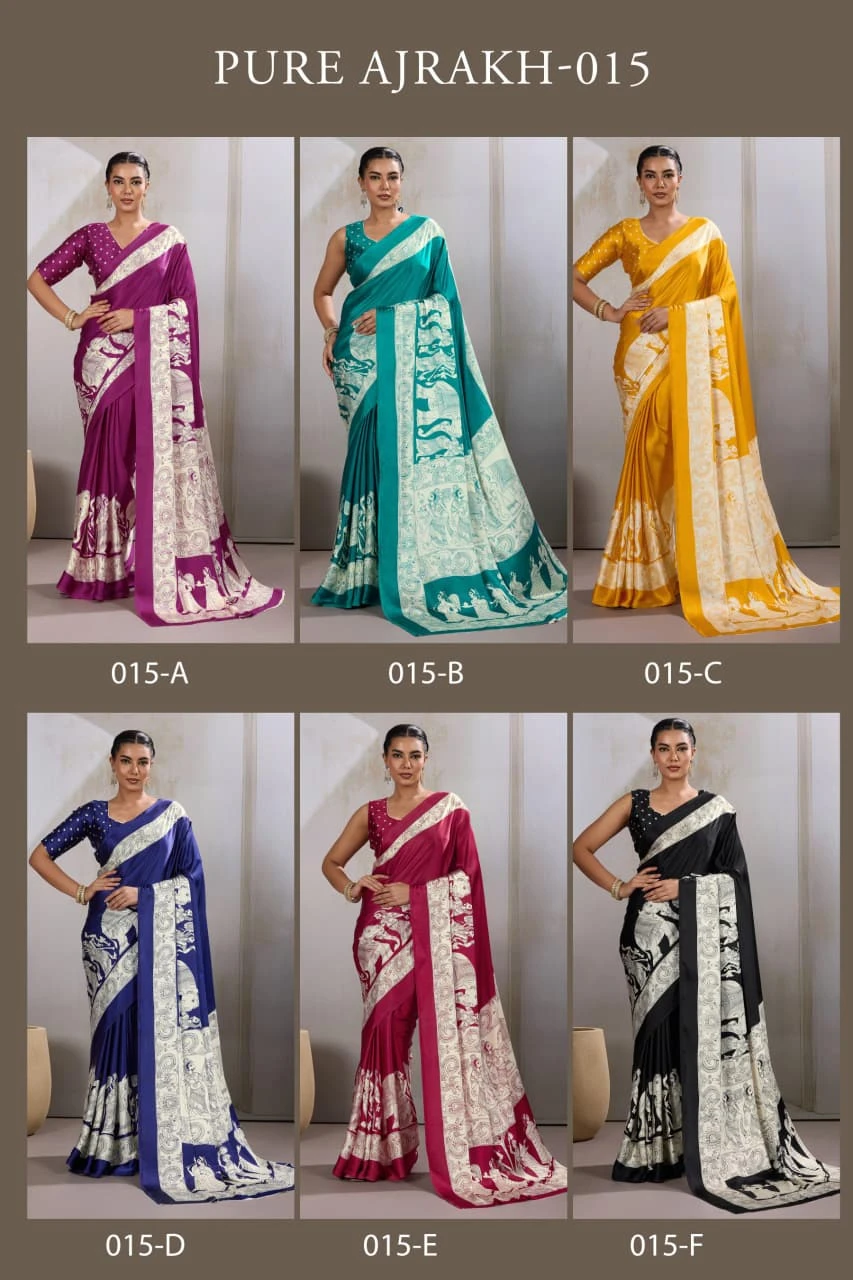 Pure Ajrakh 015 Modal Satin Ajrakh Printed Saree Collection