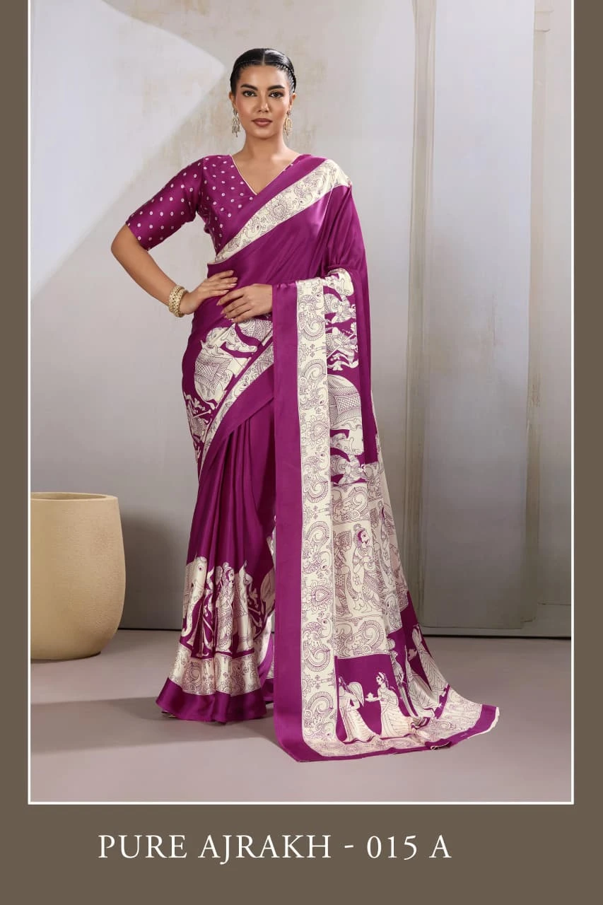 Pure Ajrakh 015 Modal Satin Ajrakh Printed Saree Collection