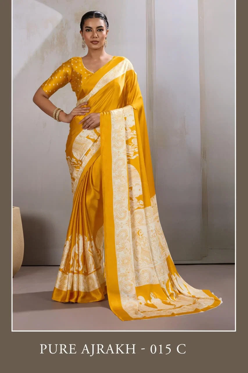 Pure Ajrakh 015 Modal Satin Ajrakh Printed Saree Collection