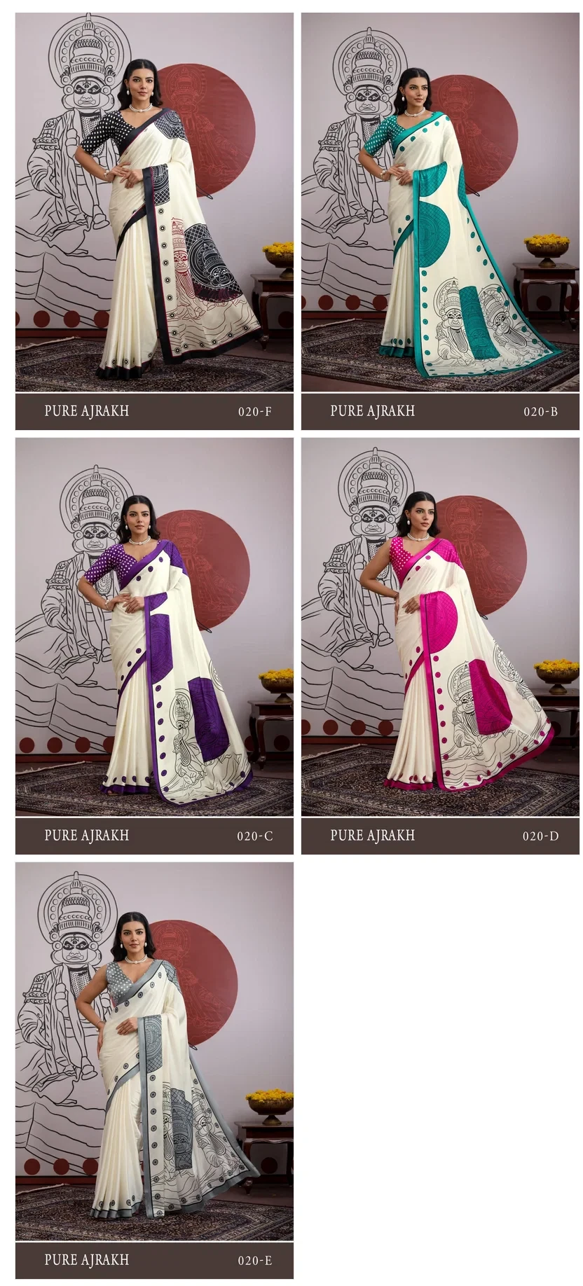 Pure Ajrakh 020 Modal Satin Ajrakh Printed Saree Collection