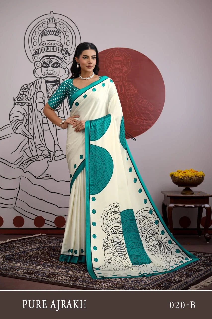 Pure Ajrakh 020 Modal Satin Ajrakh Printed Saree Collection