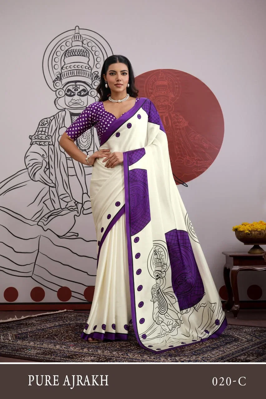 Pure Ajrakh 020 Modal Satin Ajrakh Printed Saree Collection