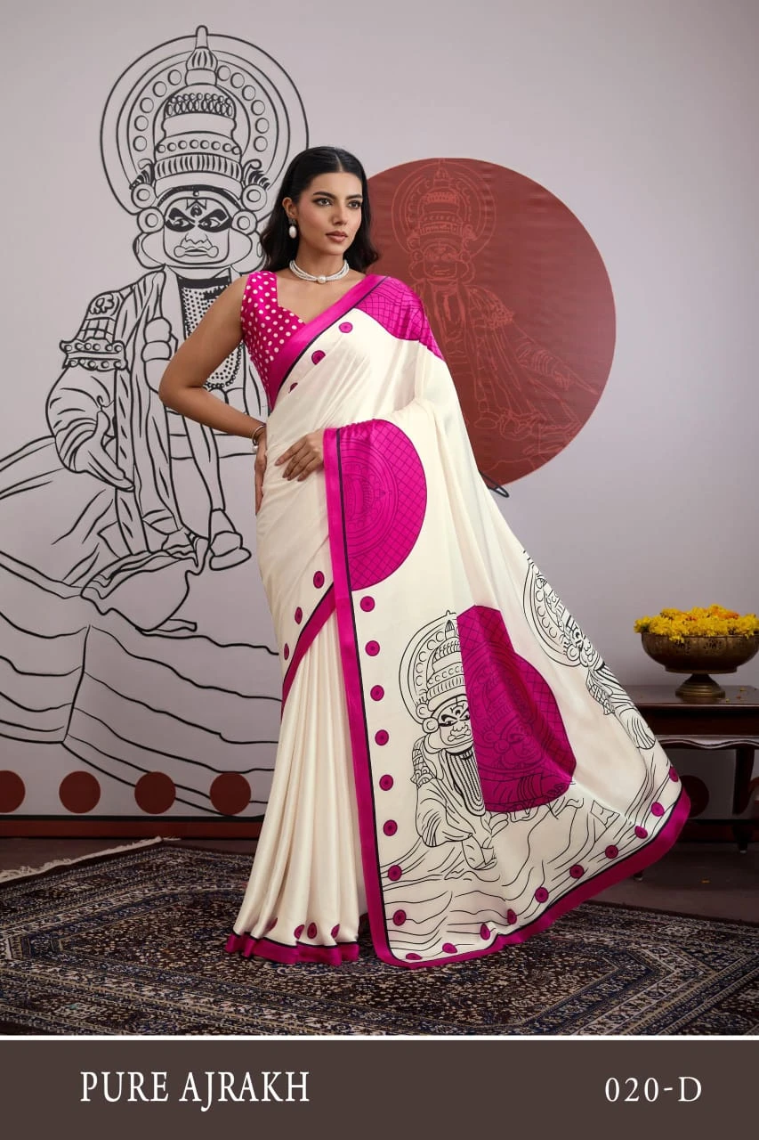 Pure Ajrakh 020 Modal Satin Ajrakh Printed Saree Collection