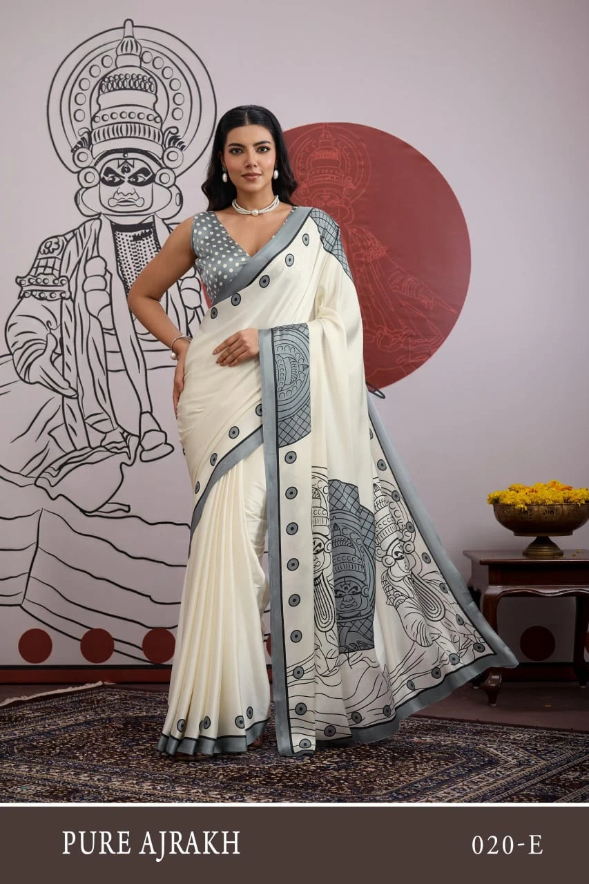 Pure Ajrakh 020 Modal Satin Ajrakh Printed Saree Collection