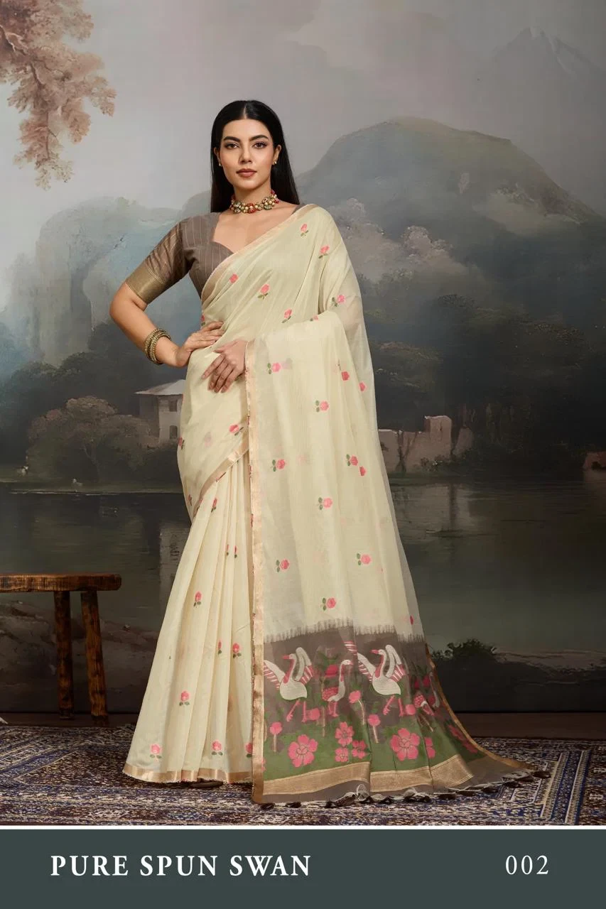 Pure Spun Swan Cotton Handloom Weaving Saree Collection